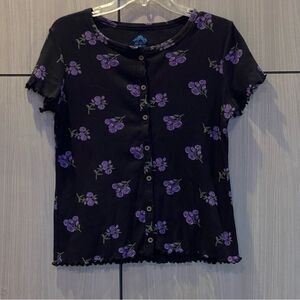 Thereabouts Black Purple Rose Ribbed T-shirt Youth 2XL 20.5P